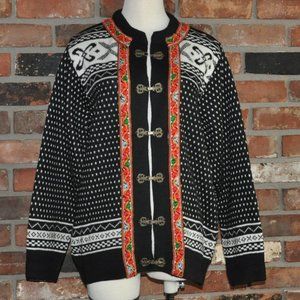 Denmark Norge KNIT Cardigan SWEATER PEWTER METAL CLASP APRES Ski Nordic M